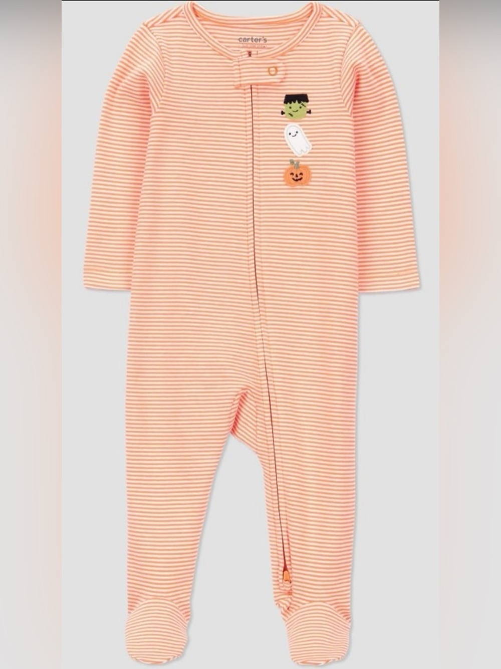 Carter's Peach Stripe Halloween Applique Zip One-Piece Bodysuit